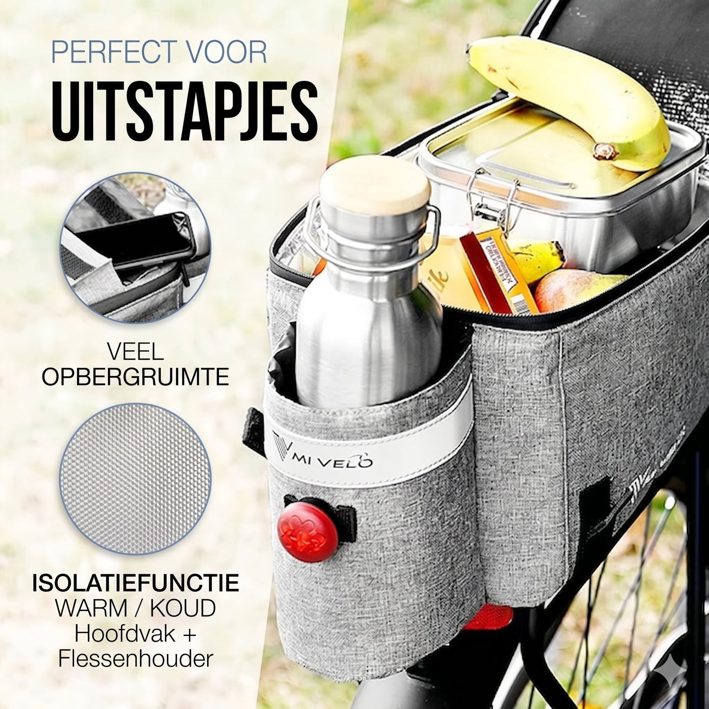 MIVELO Fietskoeltas 10L – Geïsoleerde Bagagedragertas – Waterafstotend – Grijs