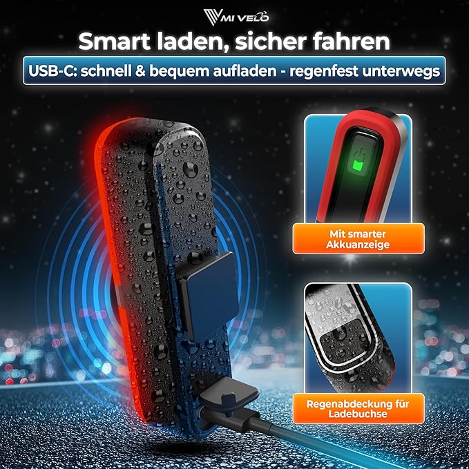 Achterlicht fiets met remindicator - achterlicht StVZO goedgekeurd met voedingsbatterij - USB-C oplaadbare fietslamp IPX5 waterdicht - achterlicht LED voor racefiets, MTB & gravel bike