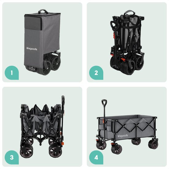 LifeGoods Bolderkar XL - 200L - Opvouwbaar - 100KG - Bolderwagen - Beschermhoes - Grijs