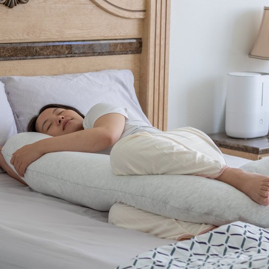 Earkings Zwangerschapskussen Zijslaapkussen 140x80cm U-vorm met Afneembare hoes - Body Pillow lichtgrijs