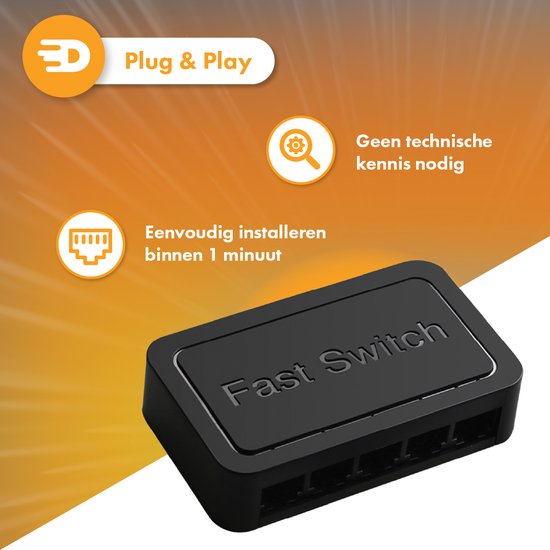 Drivv. Netwerk Switch - Tot 1000Mbps - 5 Poorten - Internet Switch - RJ45 splitter - zwart