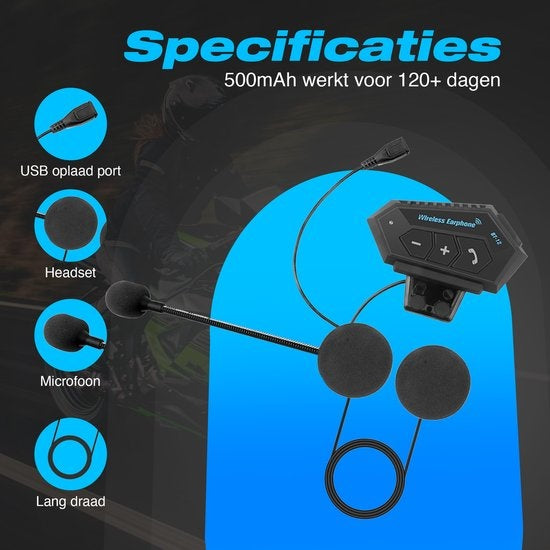 Garpex® Motorhelm headset - Bluetooth - Intercom Motor Helm - Headset - Speaker - Handsfree bellen - Eenvoudig in gebruik