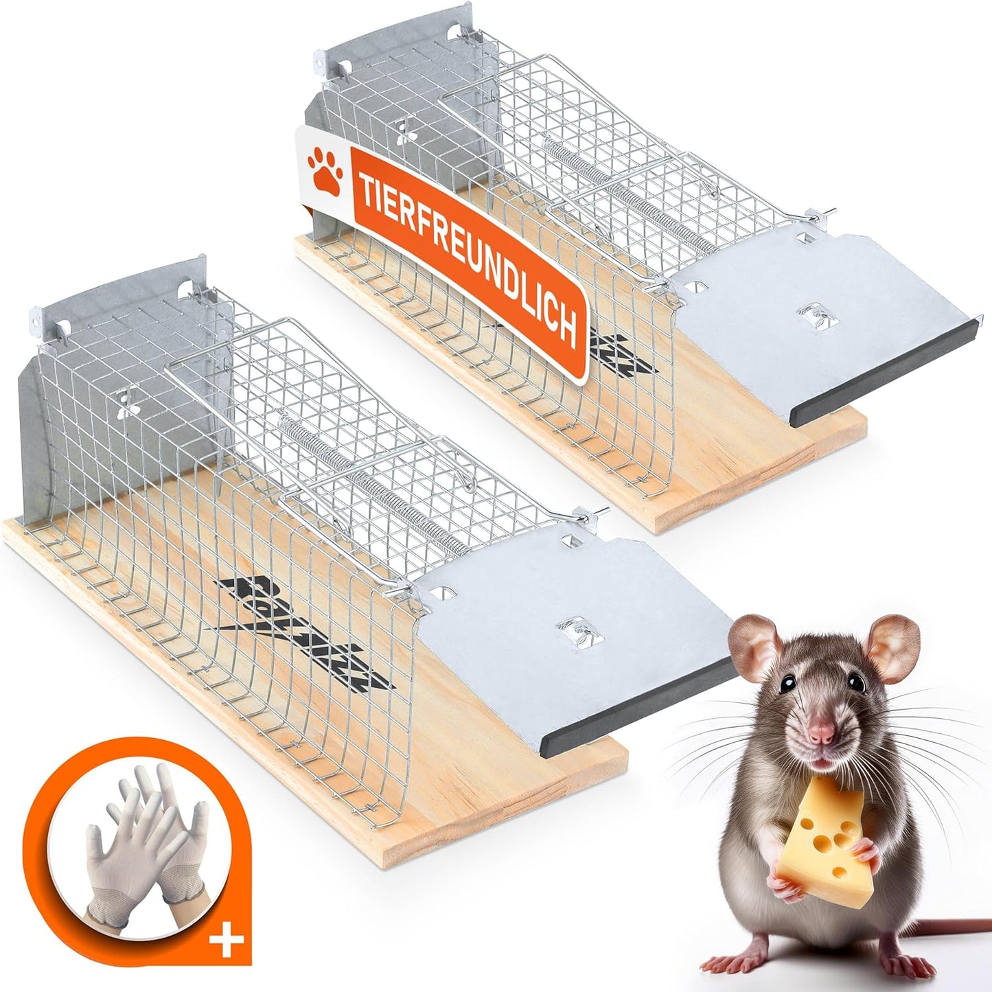 Lebenlang – rattenval hout – 29×12×12 cm – set van 2 – diervriendelijke live trap – inclusief handschoenen