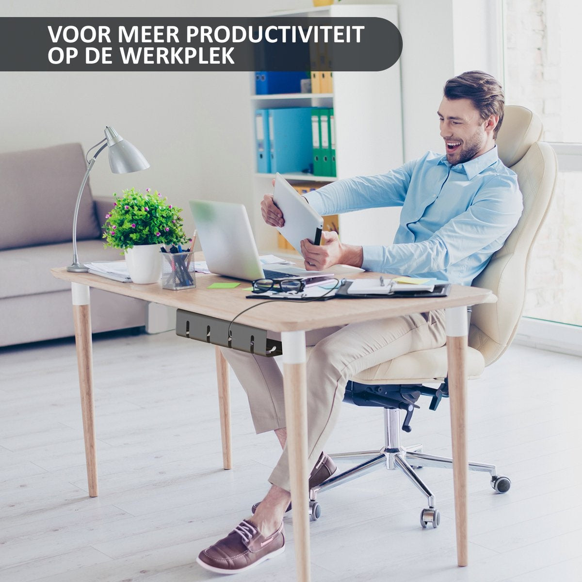 Stilemo Kabelgoot Bureau - Kabelbeheer - Kabelhouder 43 CM - Kabelorganizer Onder Bureau - Diverse Bevestigingsopties - 5 KG Draagvermogen - Zwart