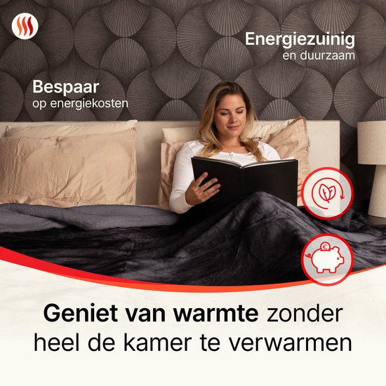Seranova Elektrische Deken 3XL - Extra Warmtedraden - Premium Model - 200x180 cm - 2 persoons Warmtedeken - Dubbelzijdig Fleece Sherpa - Grijs