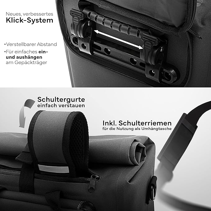 MIVELO 3-in-1 Fietstas – Bagagedragertas, Rugzak & Schoudertas – 25L – Waterdicht & PVC-vrij – Afneembare Laptoptas – Zwart
