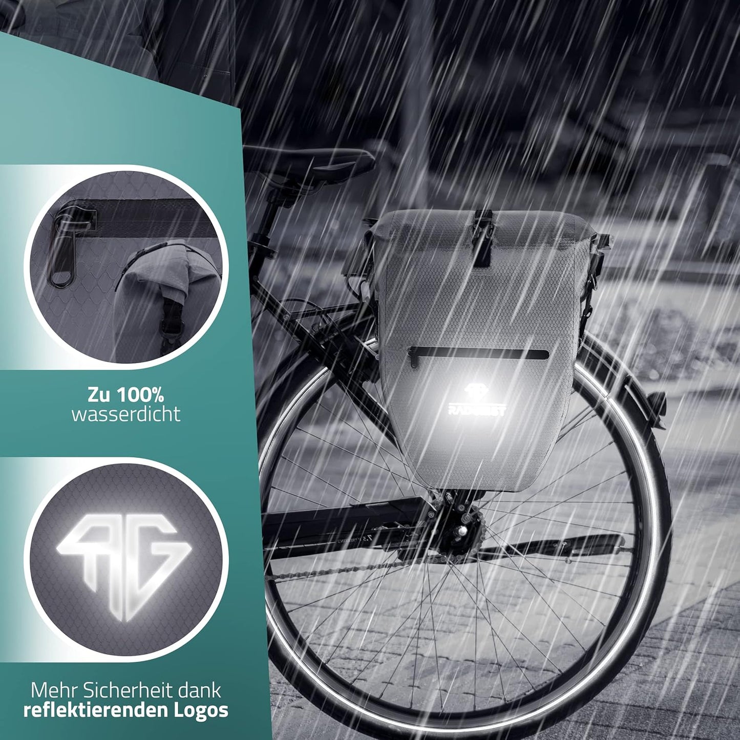 RADGEIST fietstas voor bagagedrager set - 2X tas voor fietsbagagedrager - bagagedraagtas waterdicht & schoudertas - fietstas met reflectoren