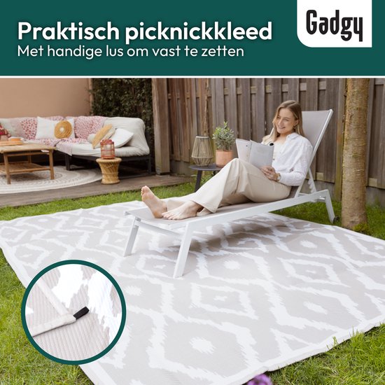 Gadgy Buitenkleed XXL - Vloerkleed Buiten 300x200 cm - Tuintapijt Dubbelzijdig - Picknickkleed Beige Wit - Buitentapijt