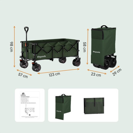 LifeGoods Bolderkar - XXL - Opvouwbaar - 300L - 150KG Draagkracht - Groen