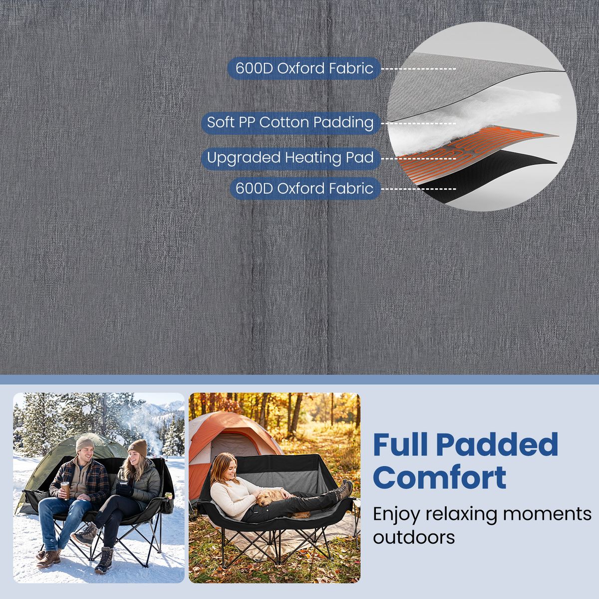Coast Opvouwbare Dubbele Campingstoel - Verwarmd - 3 Warmtestanden - Zwart