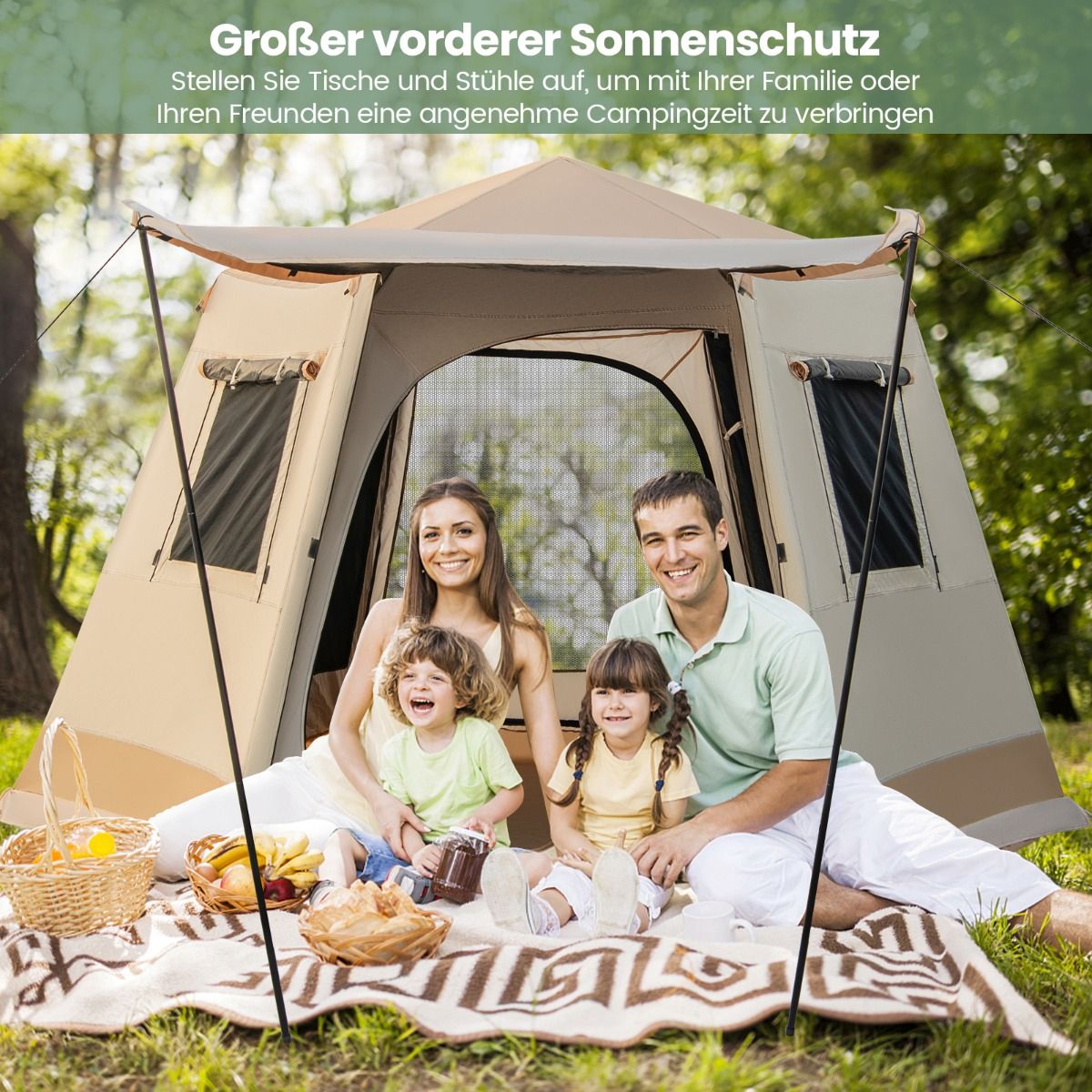Coast Pop-up Campingtent - Automatisch opzetbaar - Dubbellaags kabinentent - Beige 330 x 270 x 200 cm
