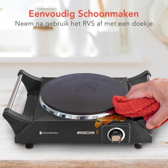 KitchenBrothers Elektrische Kookplaat - 1 Pits - 1500W - Zwart