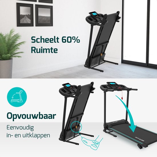 Fitage Loopband voor Thuis - Hellingsfunctie - Bluetooth - 1-12 km/u - Inklapbaar - 100 x 64 x 25 cm - Zwart