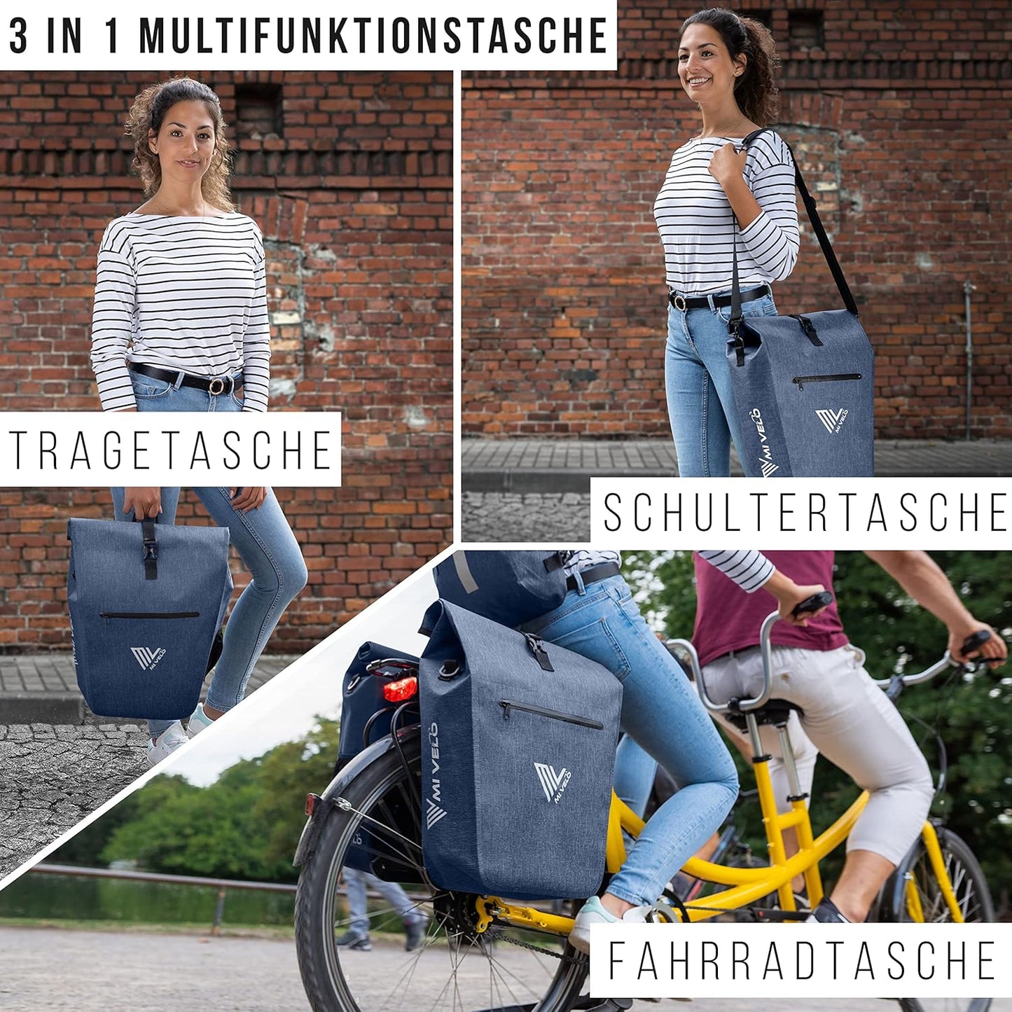 MIVELO Waterdichte Fietstas - 25L - Met Laptopvak en Schouderriem - Jeansblauw