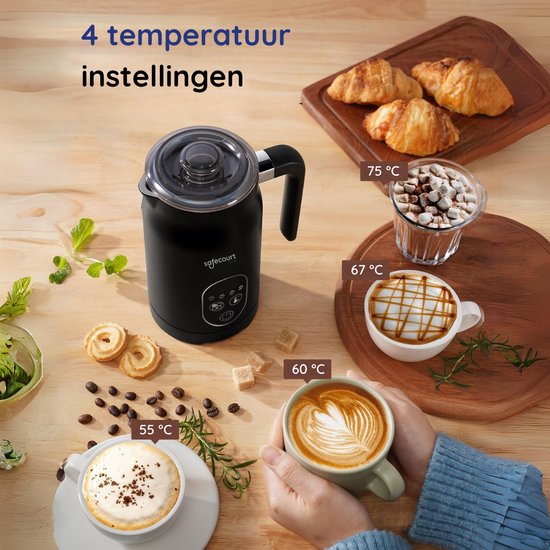 Safecourt Kitchen Melkopschuimer 4-in-1 – Elektrisch – Zwart – Voor Cappuccino & Latte