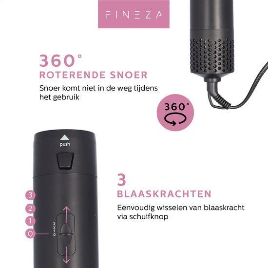 Fineza Multifunctionele Krultang - 5 in 1  - Föhnborstel - Krulborstel - Kort & Lang Haar - 800W - Zwart