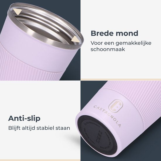Castagnola Thermosbeker - Koffiebeker To Go - Travel Mug voor Koffie en Thee - Theebeker - 380 ML - RVS - Lichtpaars