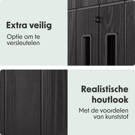 LifeGoods Tuinkast Verticaal - 1340L - Opbergkast - Waterdicht & UV-bestendig - Tuinbox - Zwart