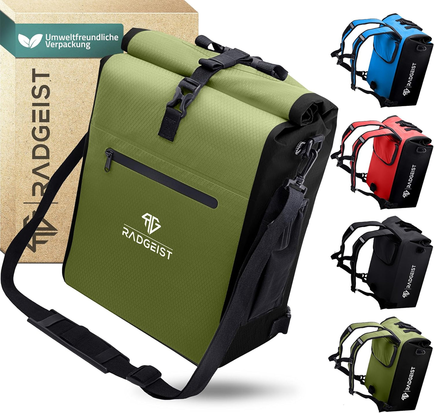 RADGEIST 3in1 fietstas voor bagagedrager I fietstas en rugzak 25L I 100% waterdicht