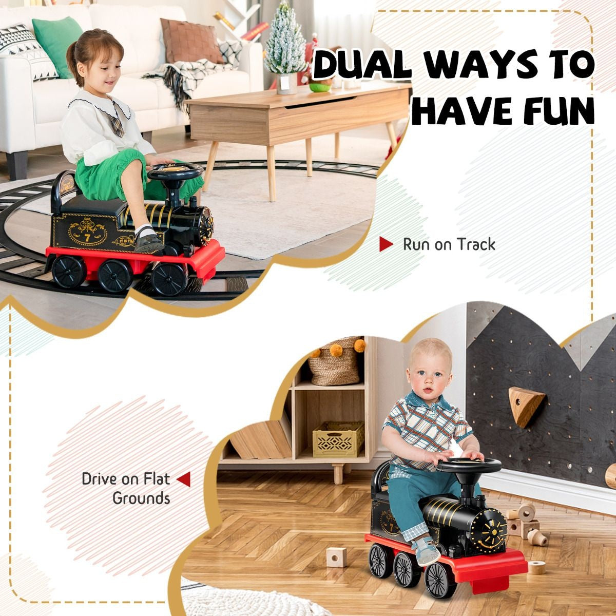 Coast 6V Electric Children's Pull om rechtop te zitten met 16 stuks rails voor kinderen van 3 jaar Schwarz