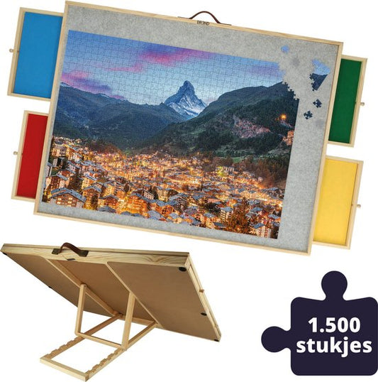 BREND BR-2224 Verstelbare Puzzelplaat met 4 Lades voor 1500 Stukjes - Puzzelbord met transparante Afdekplaat - Puzzeltafel met Vilt en Opbergsysteem
