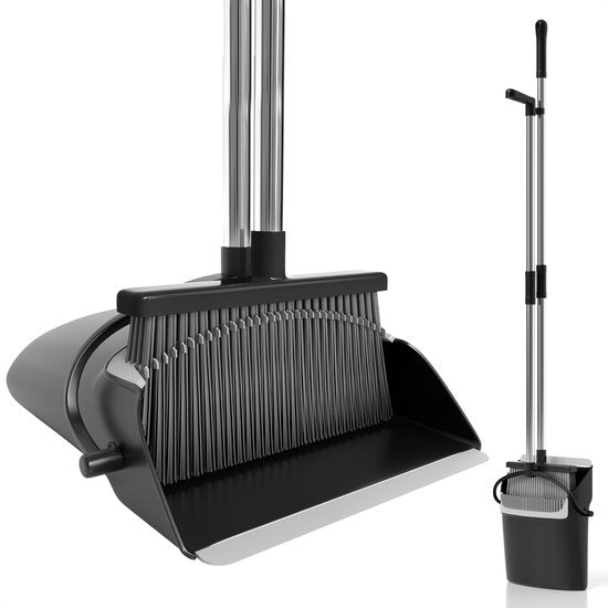 Avalo Stoffer en Blik met Lange Steel - Verstelbaar 87-127cm - Zwart