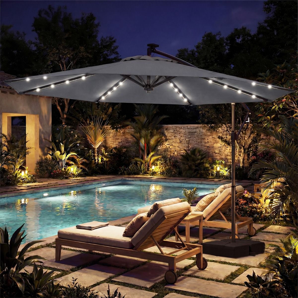 Coast tuinparasol op zonne-energie - LED-verlichting - 360° draaibaar - grijs