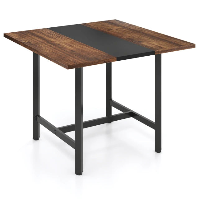 Coast Vergadertafel Rustiek Bruin/Zwart – Vierkante Conferentietafel met Metalen Frame – 100 x 100 x 75 cm