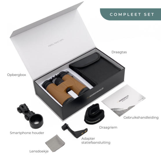 Nordwald 10x42 Verrekijker - Cognac - Met Smartphoneadapter