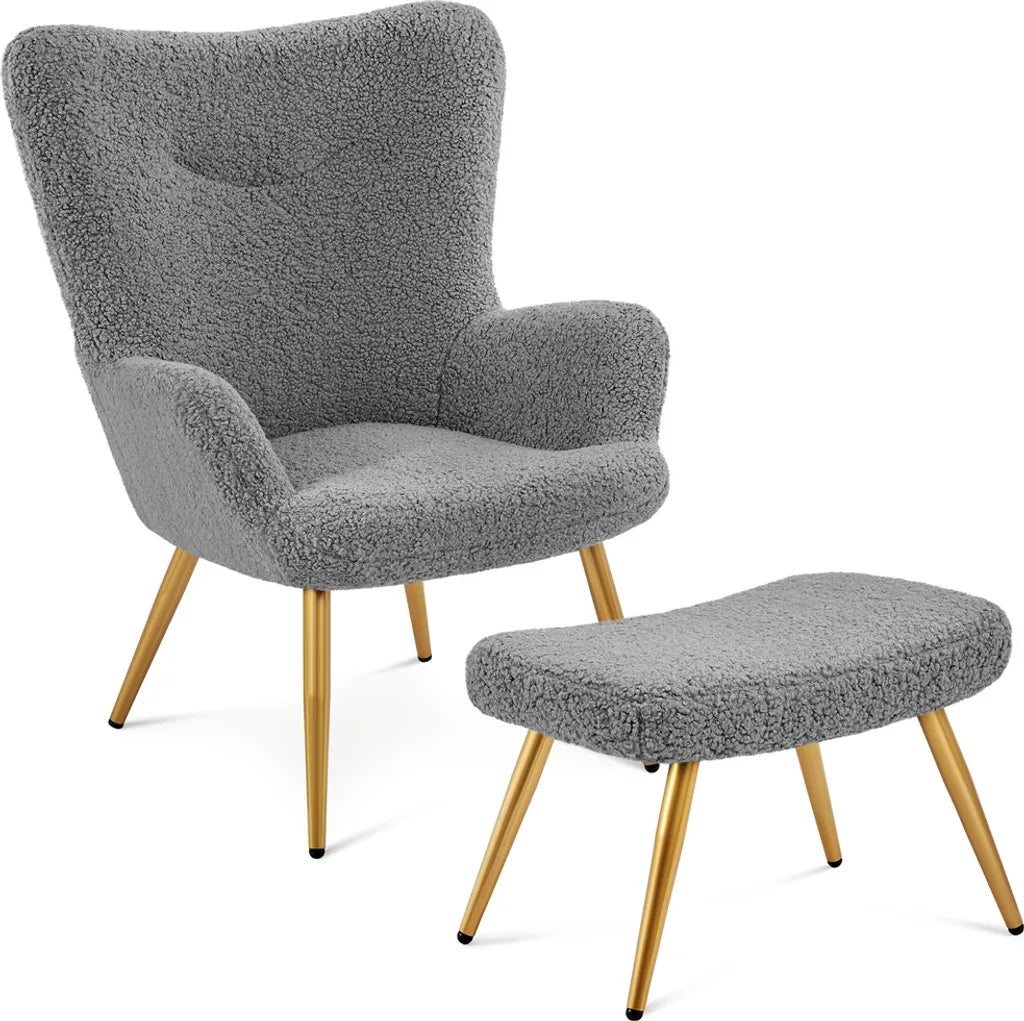 Yaheetech Wingback Stoel - Voetenbank - 70 x 67,5 x 97,5 cm – Grijs