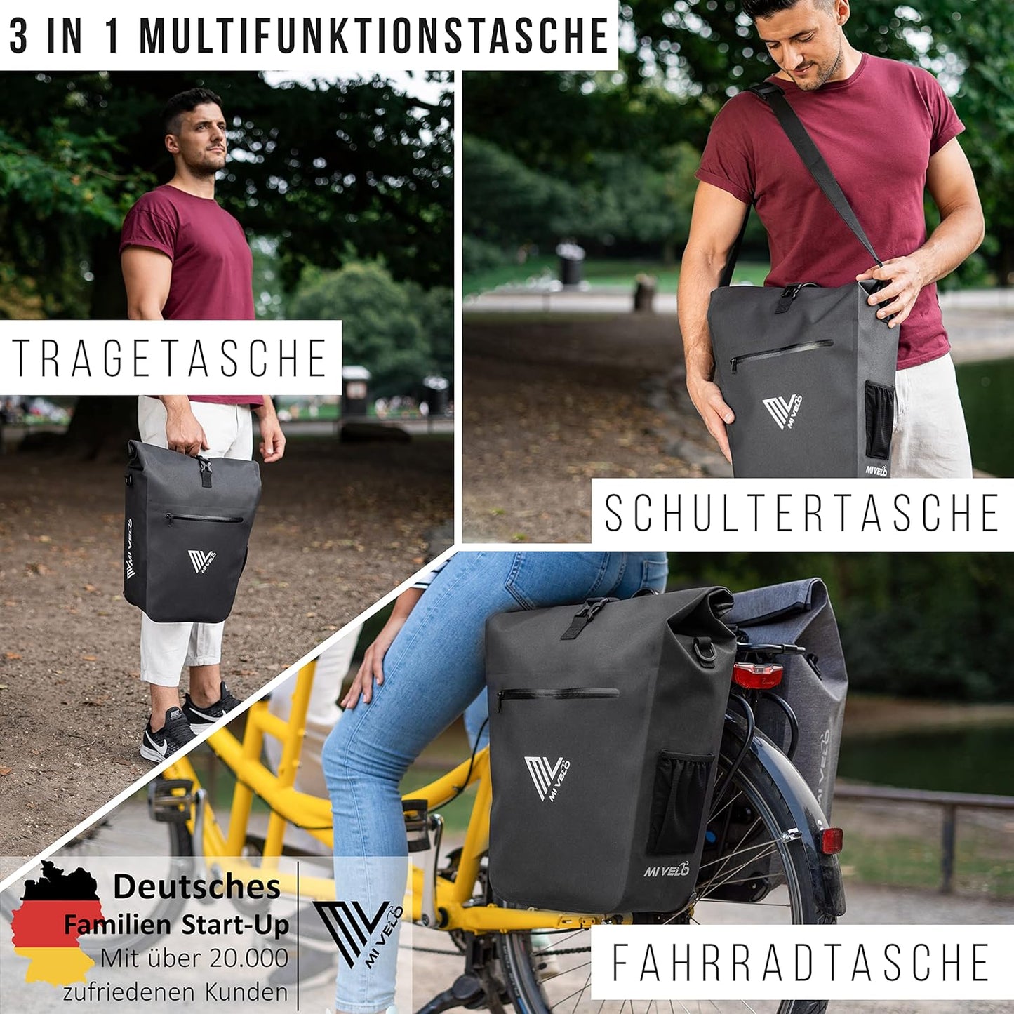 MIVELO Fietstas – Waterdicht – 25L – Met Laptopvak & Schouderriem – Zwart