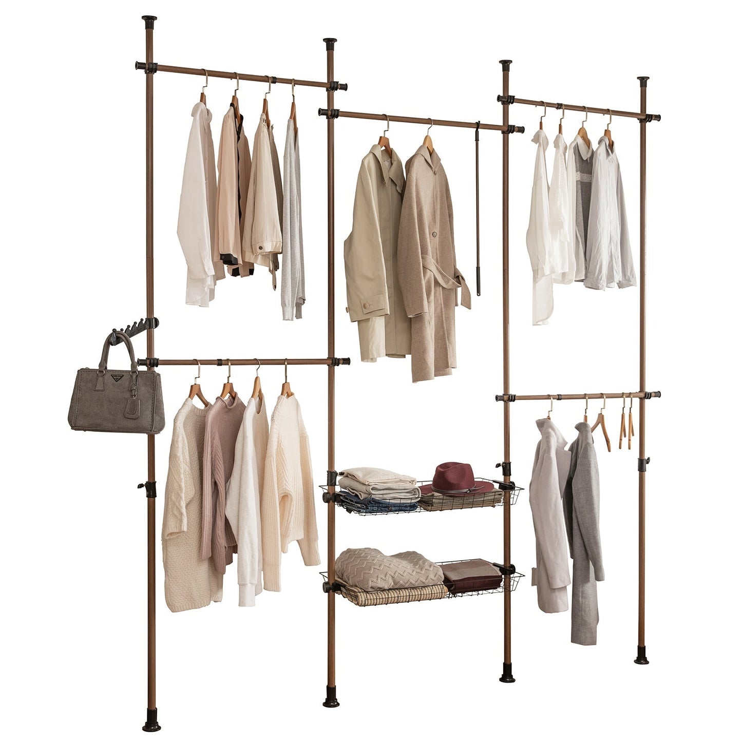 SoBuy Kledingrek - 4 Rekken - Verstelbaar - 305 x 5 x 270 cm - Bruin