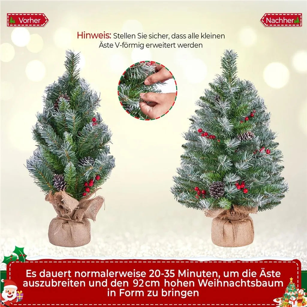 Yaheetech 2-delige Set Kunstkerstboom 92 cm met Sneeuw en LED