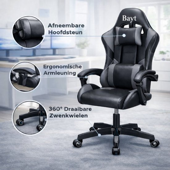 Bayt Gamestoel - Gaming Chair - Gamingstoel - Ergonomische Bureaustoel - Zwart - Verstelbaar
