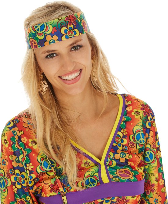 Dressforfun Vrouwenkostuum Hippie XL - verkleedkleding kostuum halloween verkleden feestkleding carnavalskleding carnaval feestkledij partykleding - 300945