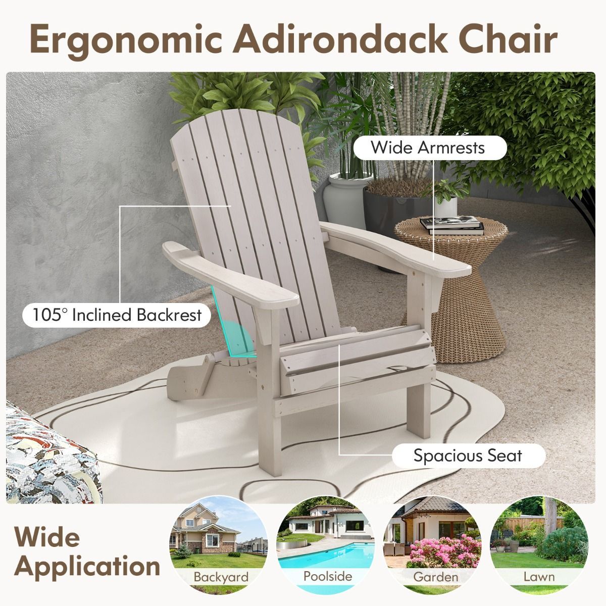 Coast Opvouwbare Adirondack Stoelen - set van 2 - ergonomisch en robuust - grijs
