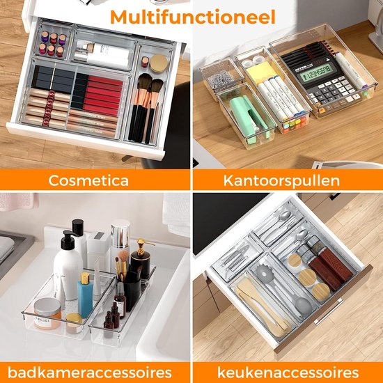 Posity Lade Organizer - 16 Stuks - Organizer Bakjes - Lade Bakjes - Opbergbakjes - Make-up Organizer - Voor Keuken, Badkamer & Bureau - Kunststof - Transparant