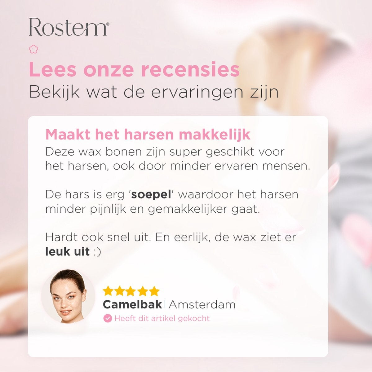 Rostem® Luxe Harskorrels - Hard Wax Beans - Hotwax - Wax Bonen - Pink Rose 1KG - Incl. 10 Spatels
