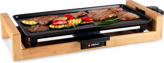 alpina Teppanyaki Bakplaat - Tafelgrill - Anti-aanbaklaag - 2000W - 43x22,5cm - Zwart