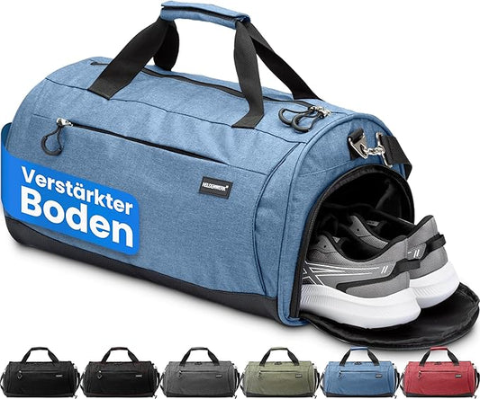 Heldenwerk Sporttas met schoenenvak en nat vak, trainingstas voor dames en heren, ideaal als reistas, fitnesstas, trainingstas of sporttas, Donkerblauw, Sporttas met schouderriem