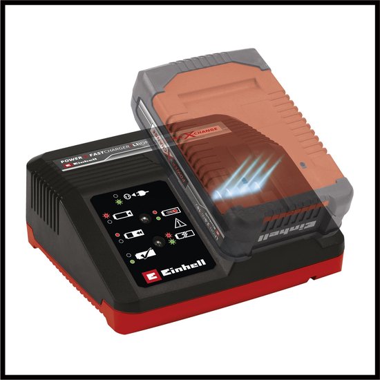Einhell Snellader - Power X-Change - 18 V - Laadstroom: 4A - Geïntegreerde wandhouder - Geschikt voor alle Power X-Change Accu's