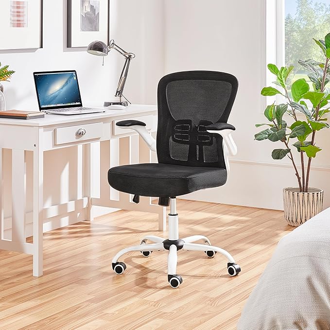 Yaheetech Bureaustoel Wit/Zwart – Ergonomisch en Draaibaar – Verstelbare Zithoogte 46,5-56,6 cm