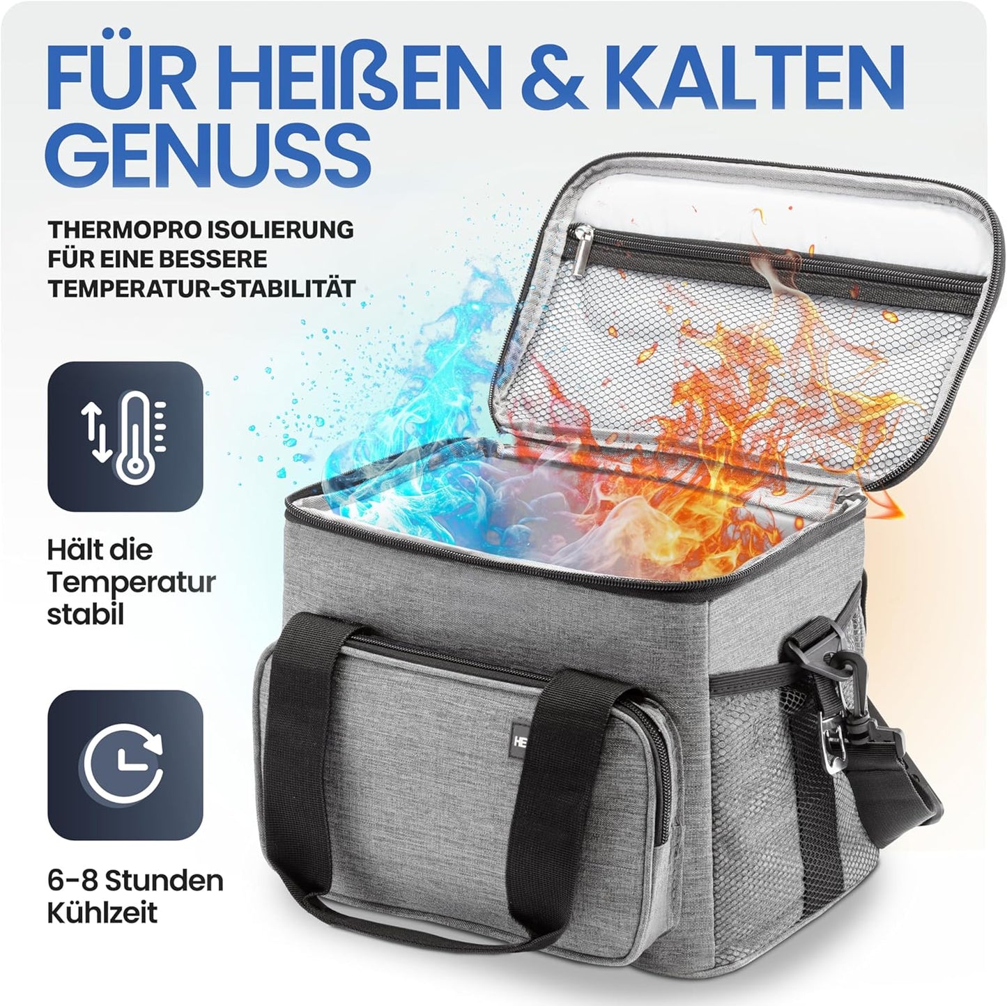 HELDENWERK Koeltas Klein & Opvouwbaar – 10 Liter Thermische Lunchtas – Geïsoleerd, Waterdicht & Lekvrij – Koeltas - Brunch- en Lunchtas – Lichtgrijs