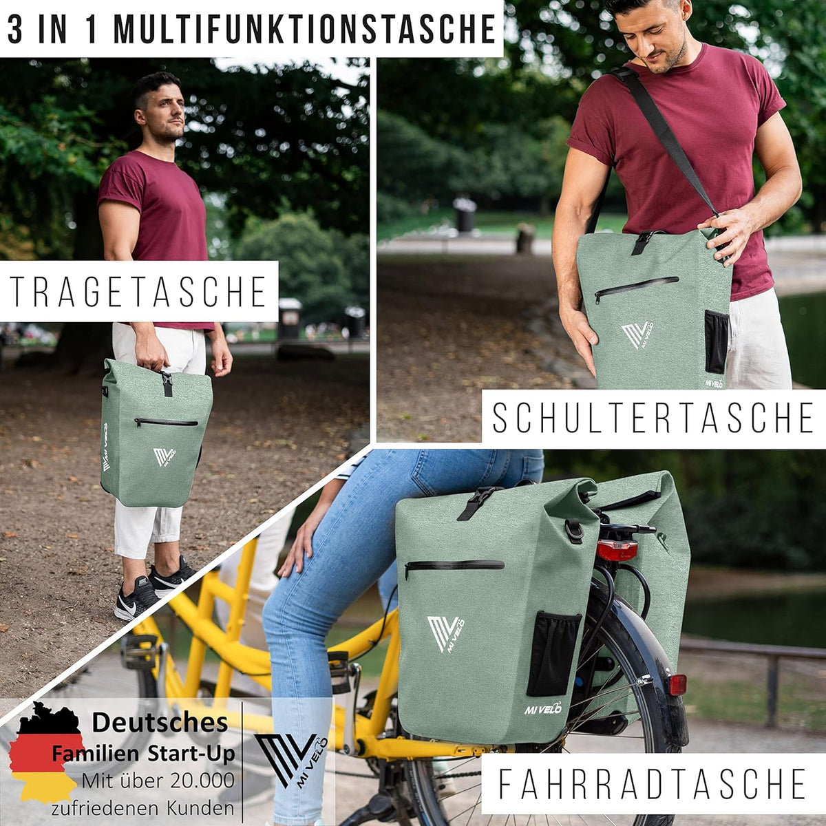 MIVELO 3-in-1 Fietstas – Waterdicht – Met Laptopvak en Schouderriem – 25L – Mint