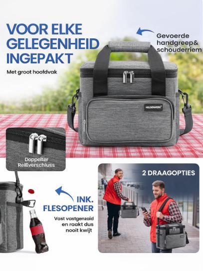 HELDENWERK Koeltas Klein & Opvouwbaar 10 L – Geïsoleerde Lunchtas voor Eten & Drank – Waterdicht & Lekvrij – Picknicktas, Koelbox, Brunch- en Ontbijttas