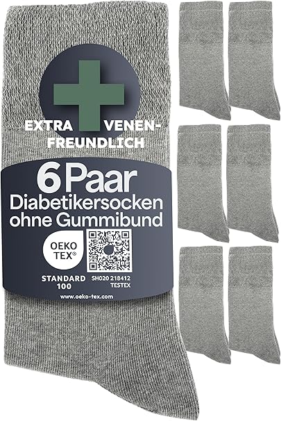 HELDENWERK Comfort sokken voor dames en heren, 6 paar, comfortabele sokken zonder elastische tailleband en naad van 97% katoen, extra brede gezondheidssokken met comfortabele band - Maat35-38