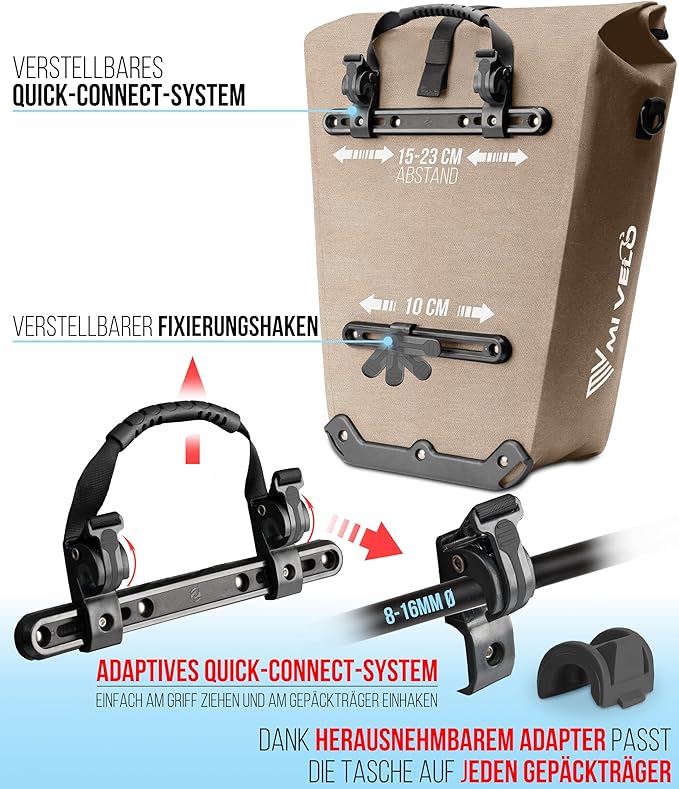 MIVELO Fietstas – Waterdicht & Incl. Laptopvak & Fietsslot – 25 liter – Sandbeige