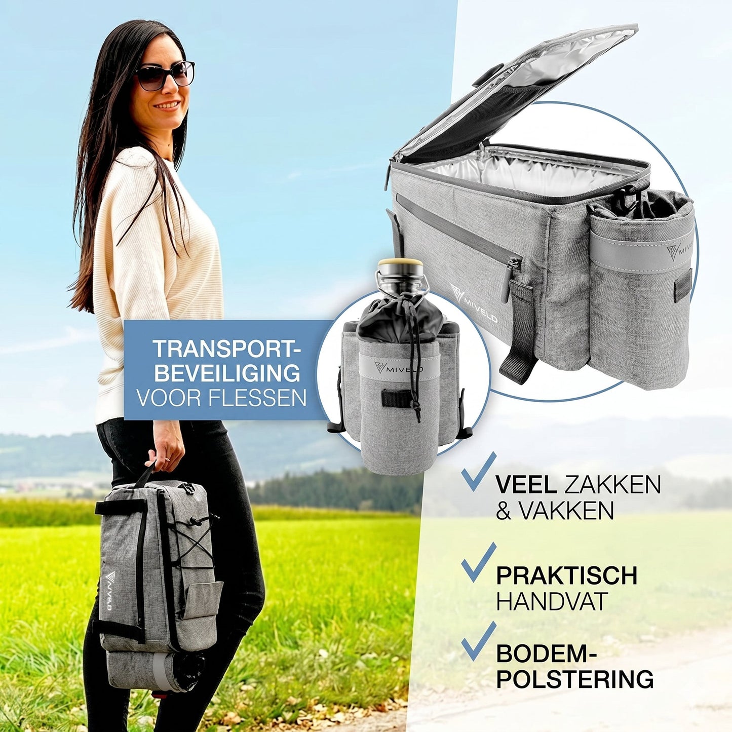 MIVELO Fietskoeltas 10L – Geïsoleerde Bagagedragertas – Waterafstotend – Grijs