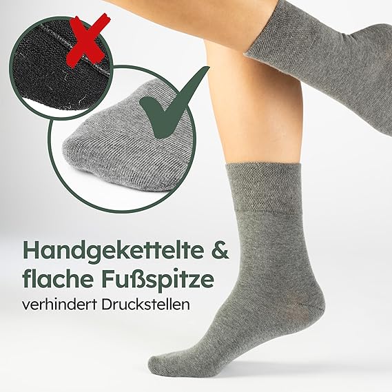 HELDENWERK Comfort sokken voor dames en heren, 6 paar, comfortabele sokken zonder elastische tailleband en naad van 97% katoen, extra brede gezondheidssokken met comfortabele band - Maat35-38