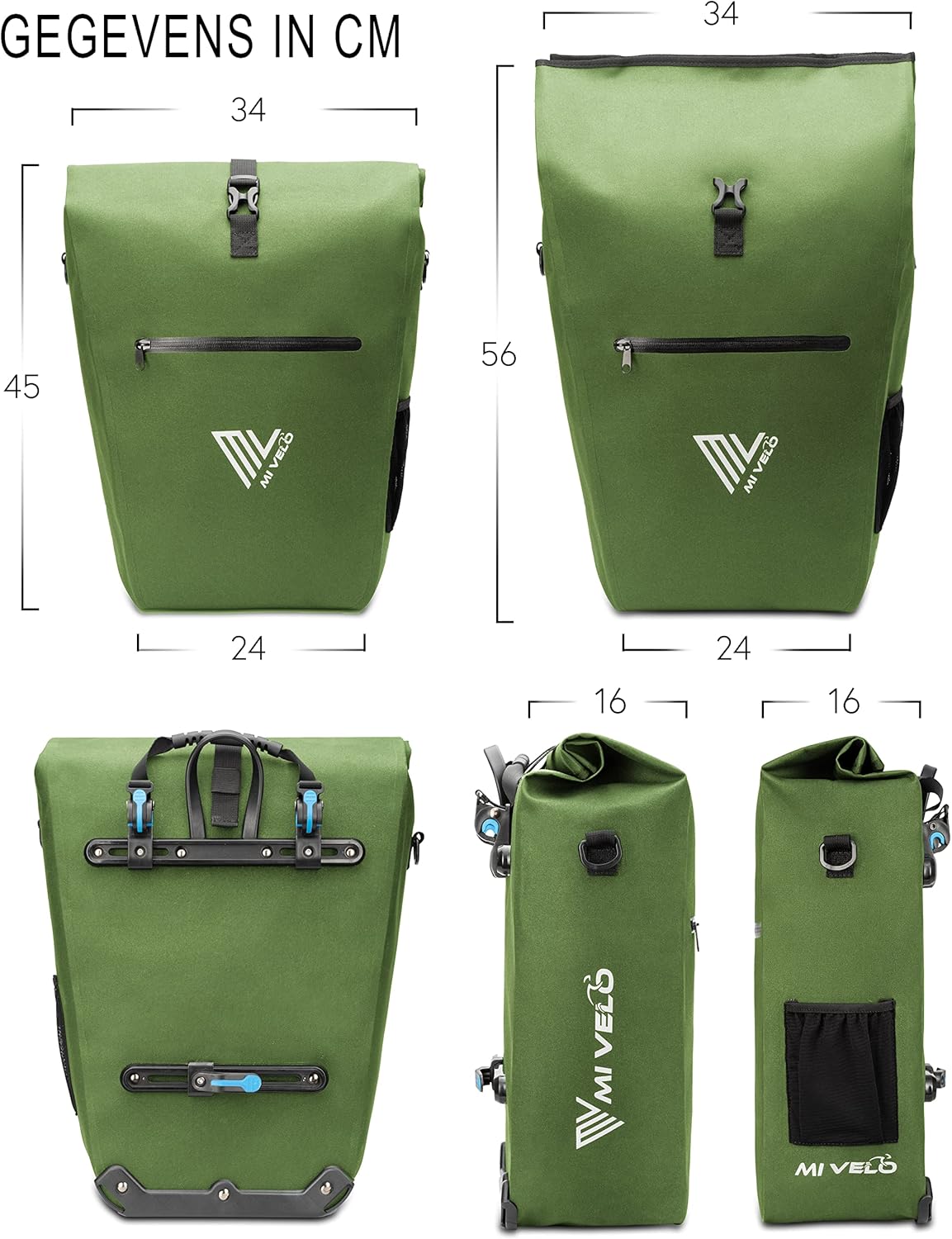 MIVELO Waterdichte Fietstas 3-in-1 – Met Laptopvak & Schouderriem – 25L – Olijfgroen
